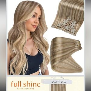 Full Shine 22 inch Seamless PU Clip In Human Remy Hair Extensions - Blonde Mix